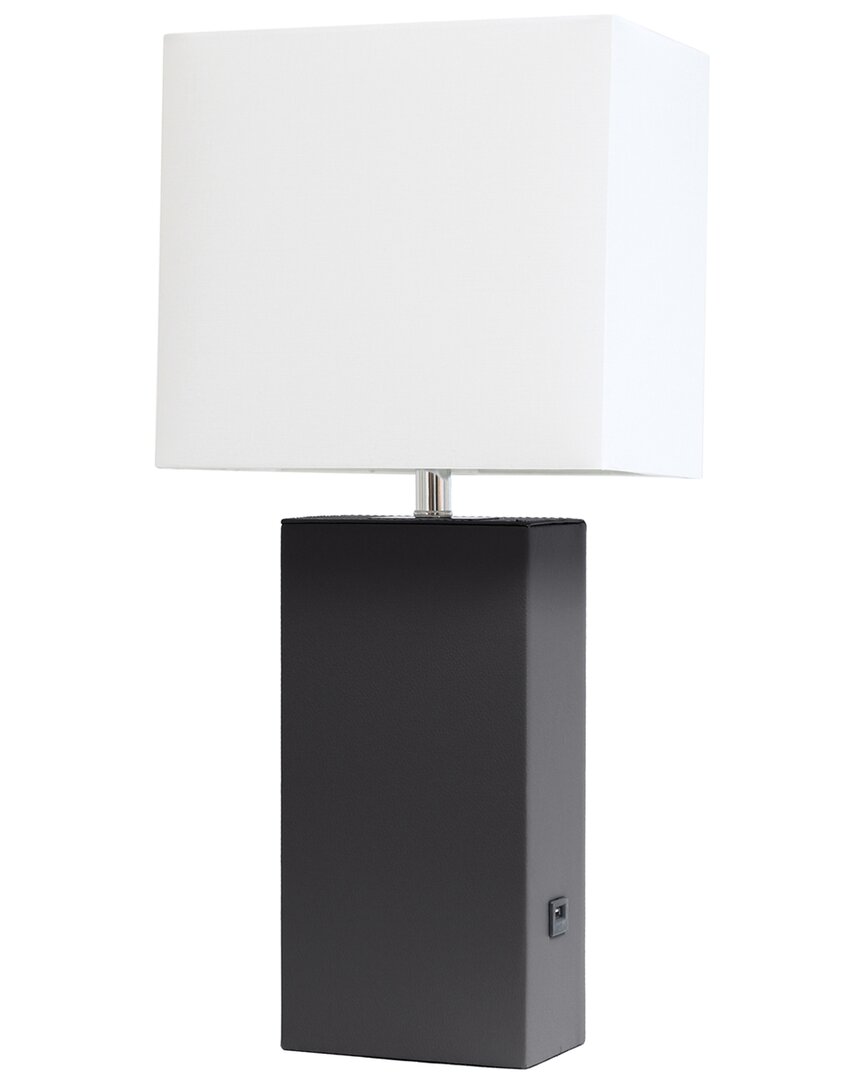 Lalia Home Lexington 21in Leather Base Modern Home Décor Bedside Table Lamp  With Usb Charging Port In Black