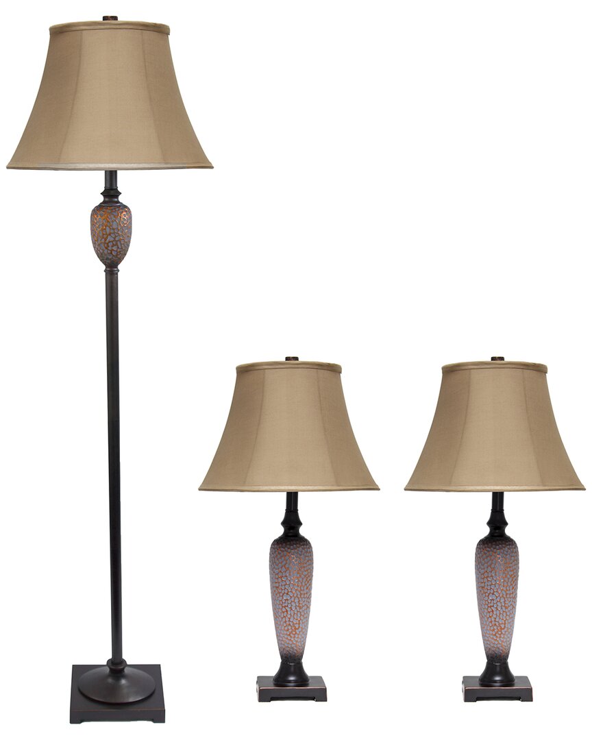 Lalia Home Homely Traditional Valdivian 3pc Metal Lamp Set (2 Table Lamps, 1  Floor Lamp) In Gold