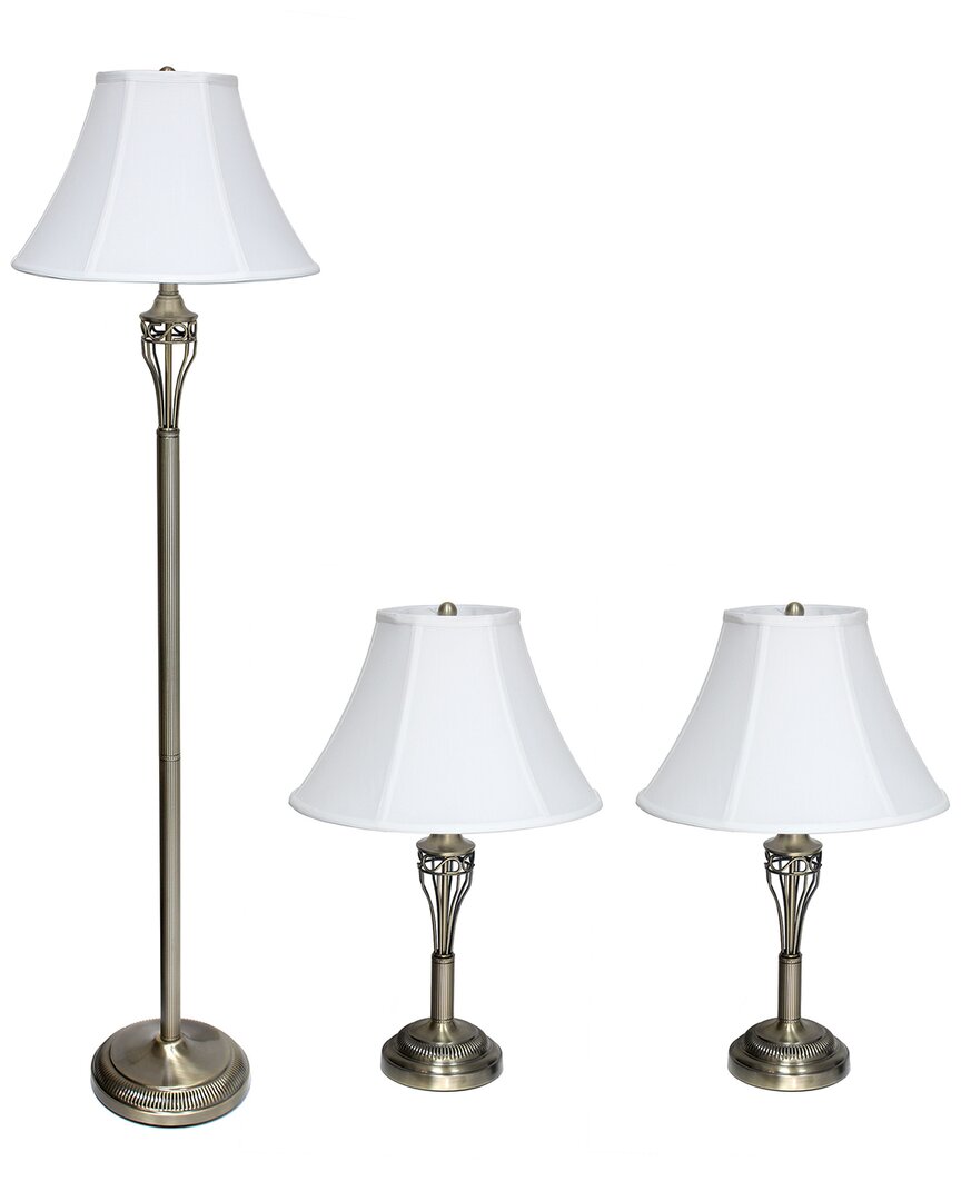 Lalia Home Perennial Roma Classic 3pc Metal Lamp Set (2 Table Lamps, 1 Floor  Lamp) In Gold