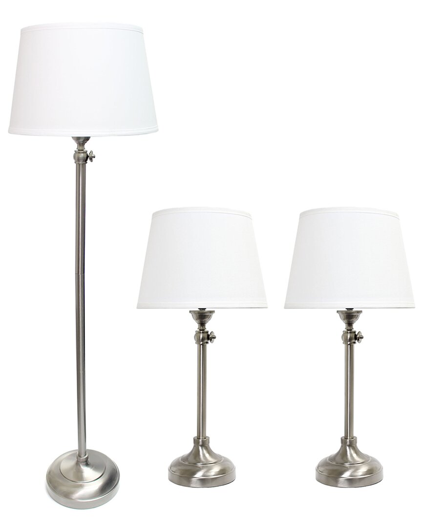 Lalia Home Perennial Modern Manhattan Extendable 3pc Metal Lamp Set (2 Table  Lamps, 1 Floor Lamp) In Silver