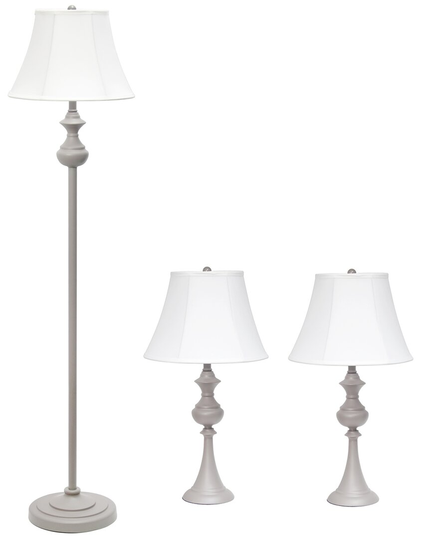 Lalia Home Perennial Traditional Valletta 3pc Metal Lamp Set (2 Table Lamps, 1  Floor Lamp) In Grey