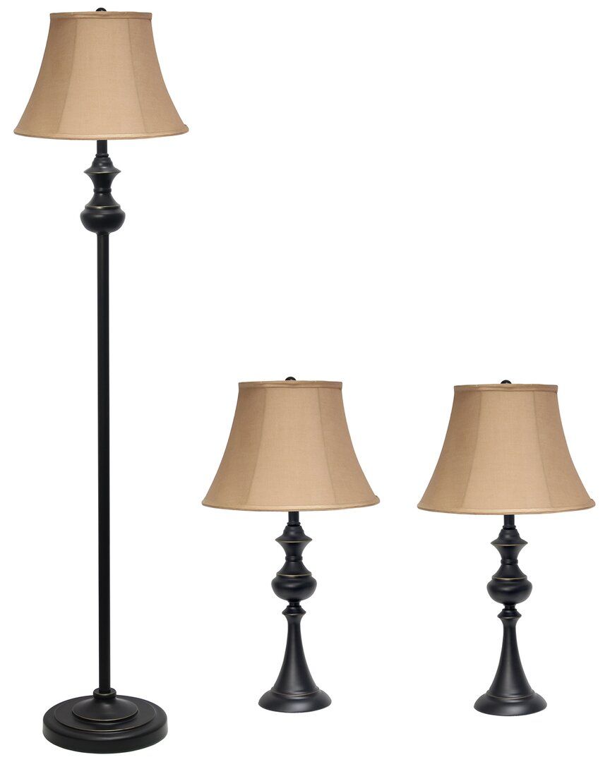 Lalia Home Homely Traditional Valletta 3pc Metal Lamp Set (2 Table Lamps, 1  Floor Lamp) In Gold