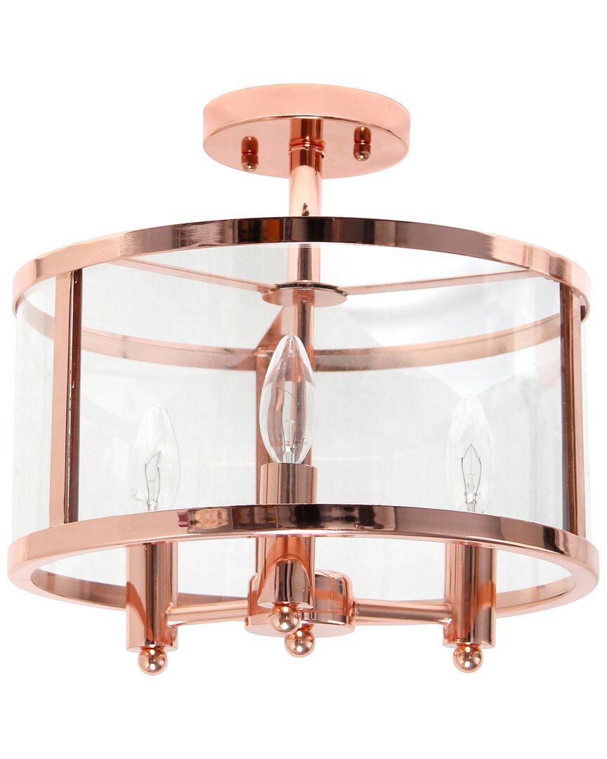 Lalia Home 3-light 13in Industrial Farmhouse Glass And Metallic Accented Semi-  Flushmount In Gold