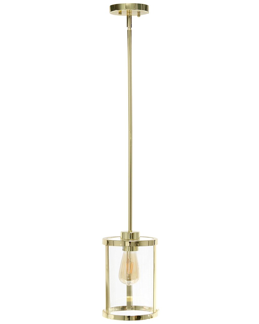 Lalia Home 1-light 9.25in Modern Farmhouse Adjustable Hanging Cylindrical  Clear Glass Pendant Fixture In Gold