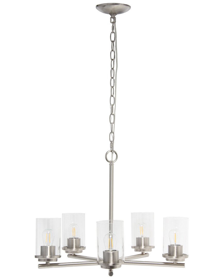 Lalia Home 5-light 20.5in Classic Contemporary Clear Glass And Metal Hanging  Pendant Chandelier In Silver