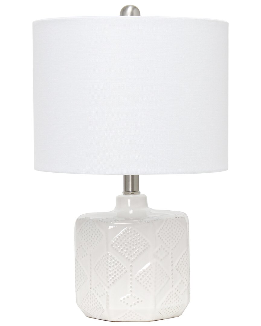 Lalia Home 19in Contemporary Bohemian Ceramic Eyelet Pattern Floral Textured  Bedside Table Lamp In White