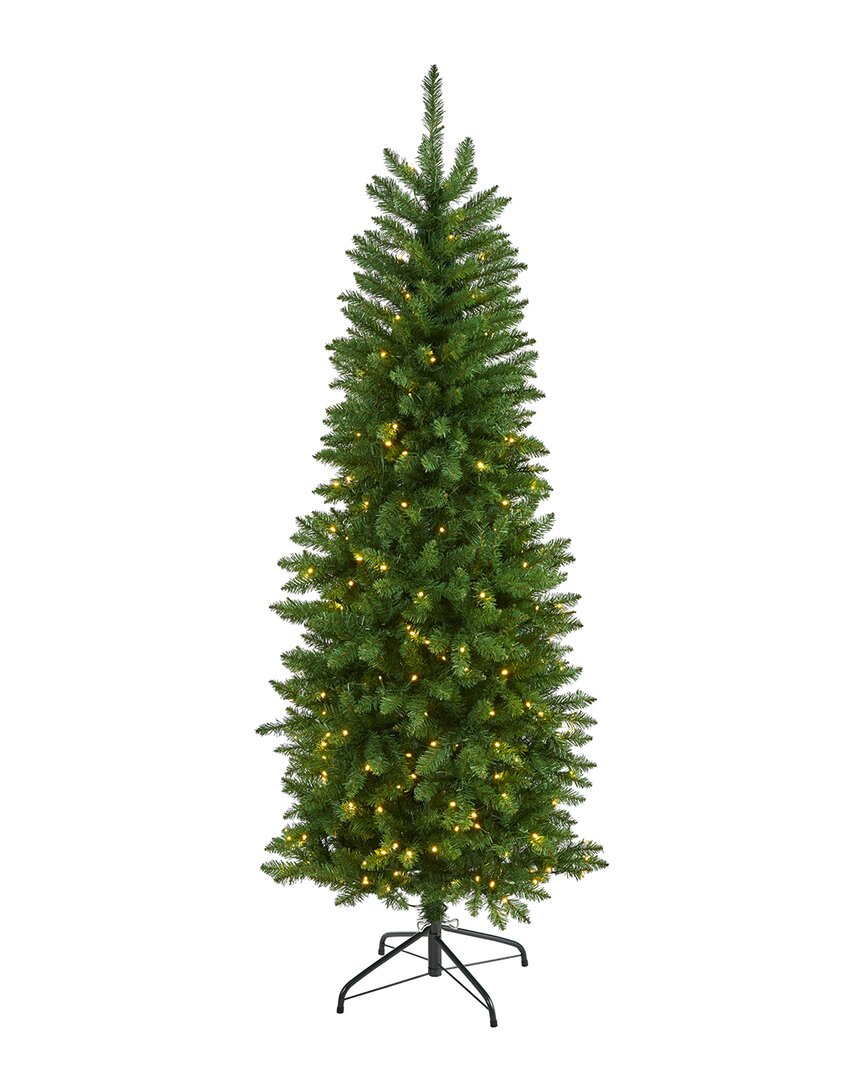 Nearly Natural Slim Green Mountain Pine Artificial Christmas Tree With Clear Led Lights
