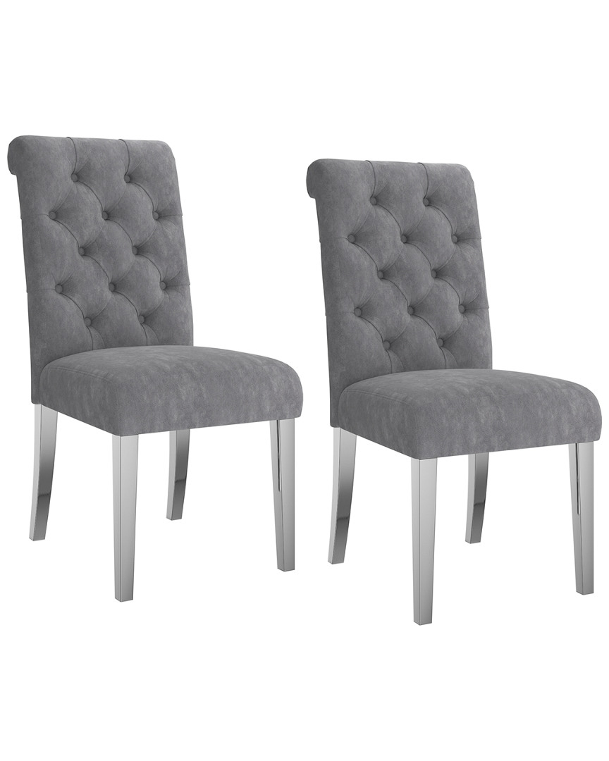 Worldwide Home Furnishings Nspire Velvet Upholstered Side Chair Set In Grey