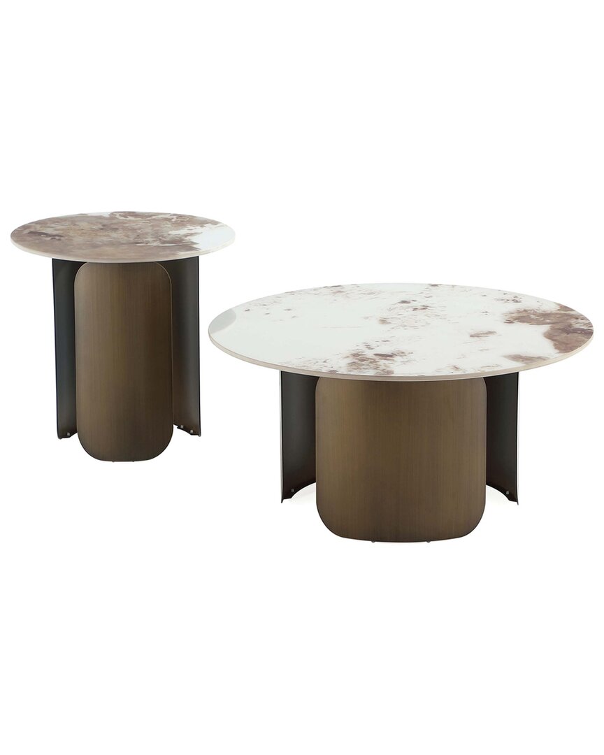Manhattan Comfort Monica 2pc Modern Coffee Table & End Table Set In Gold