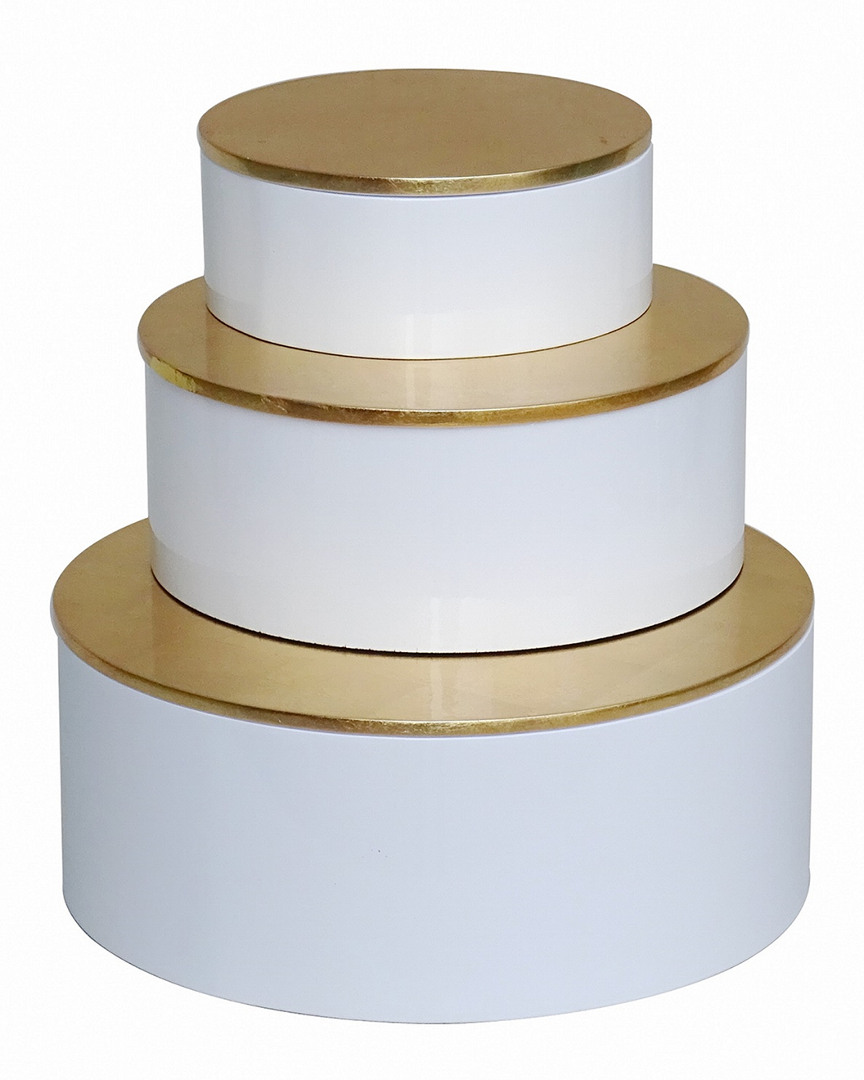 Bidkhome Set Of 3 Round Boxes With Gold Leaf Lacquer Lid