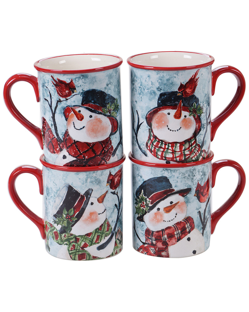Certified International Set Of 4 Watercolor Snowman Mugs