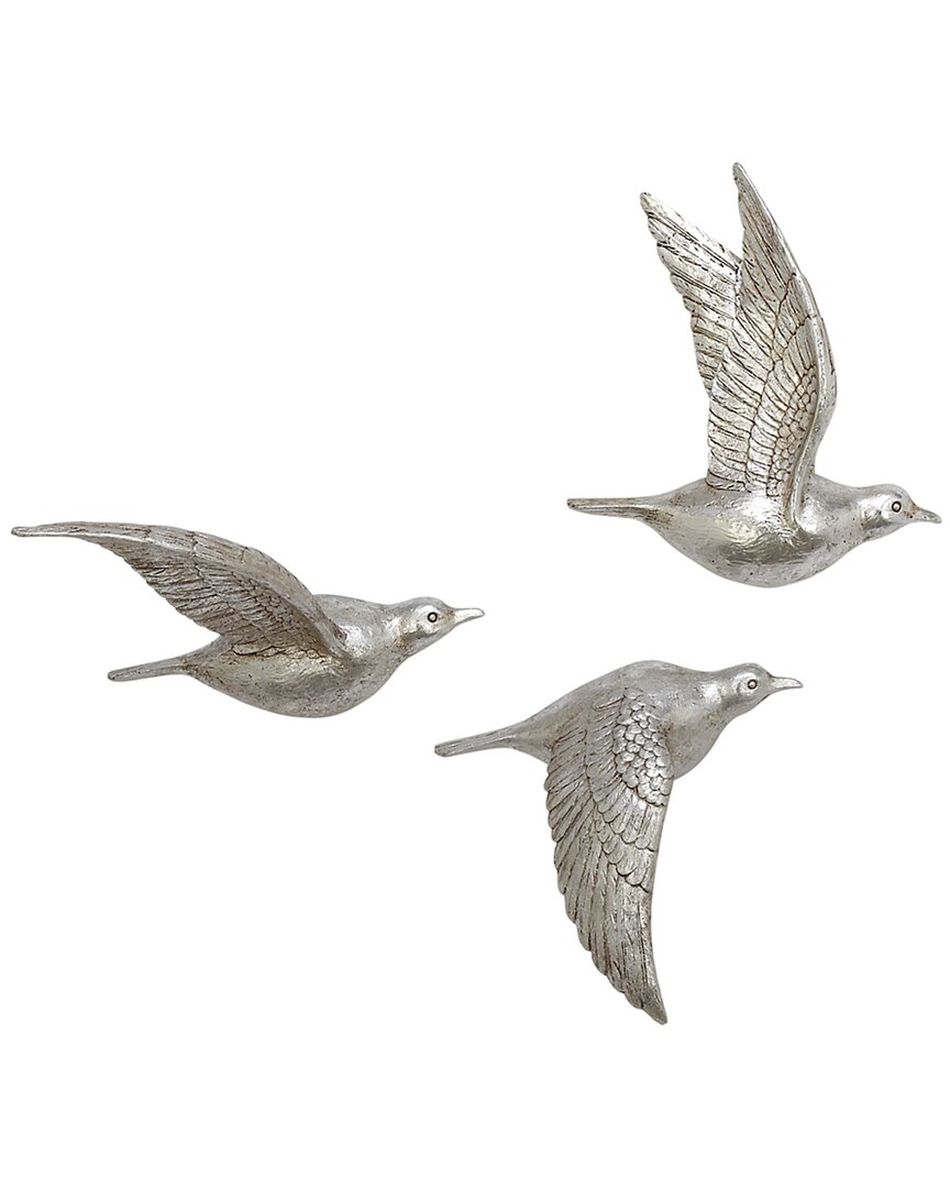 Peyton Lane Set Of 3 Bird Resin Metallic 3d Sculpted Wall Decor In Silver