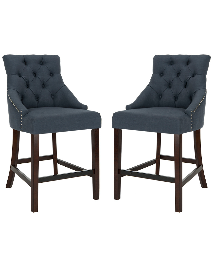 Safavieh Set Of 2 Eleni Tufted Counter Stools In Blue