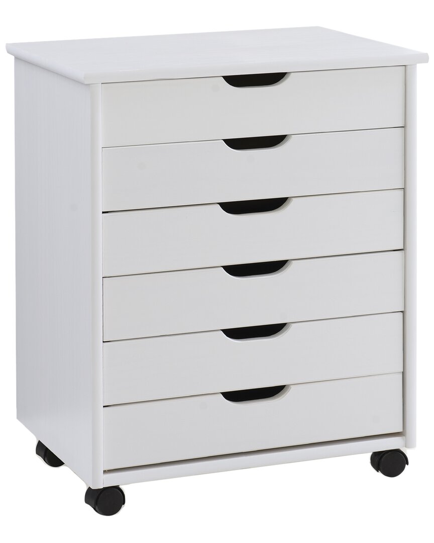 Linon Rudy Rolling 6 Drawer Cart In White