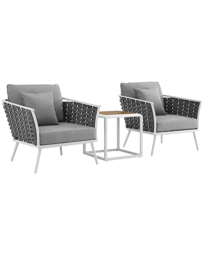 Modway Stance 3pc Outdoor Patio Aluminum Sectional Sofa Set In White