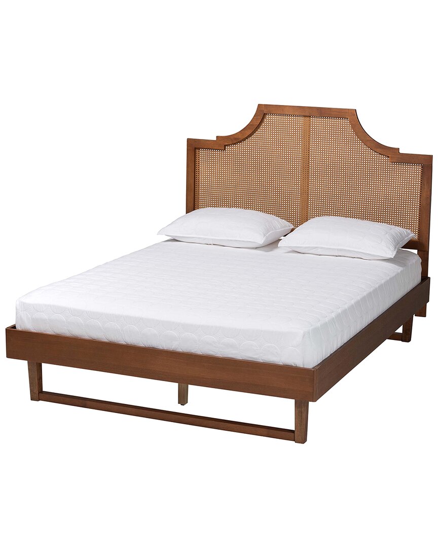 Shop Baxton Studio Francine Mid-century Modern Ash Walnut Woven Rattan Queen Size Bed In Brown