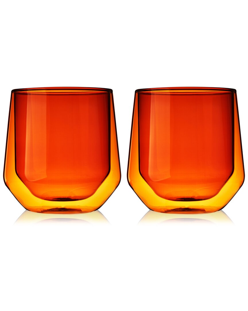 Viski Set Of 2 Double Walled Amber Aurora Tumblers In Orange