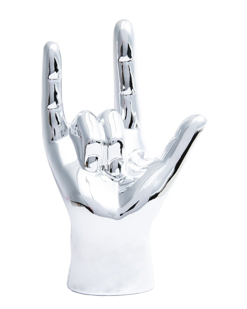 Interior Illusions Plus Silver Rock On Hand Tabletop Decor - 9 Tall In Silver