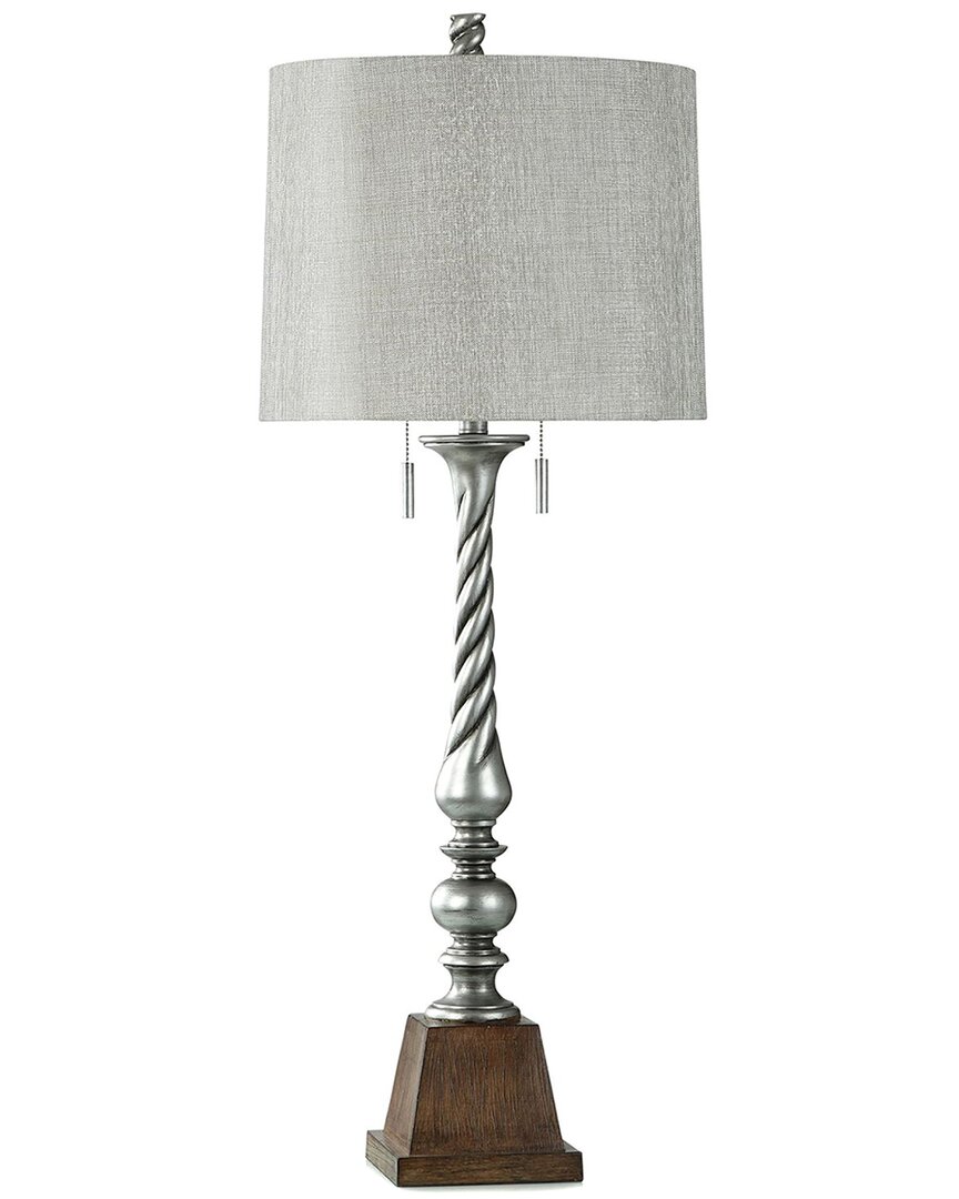 Stylecraft Table Lamp Painted Silver Swirl With Double Pull In Silver