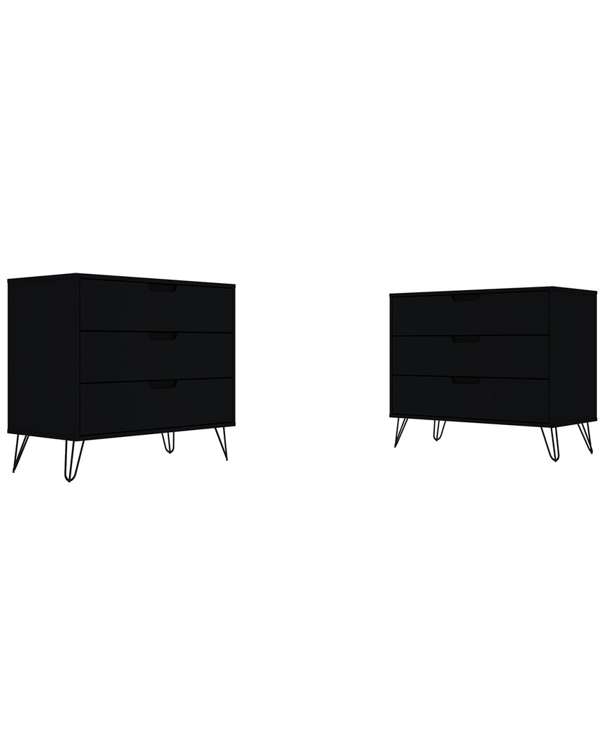 Manhattan Comfort Rockefeller Dresser - Set Of 2 In Black
