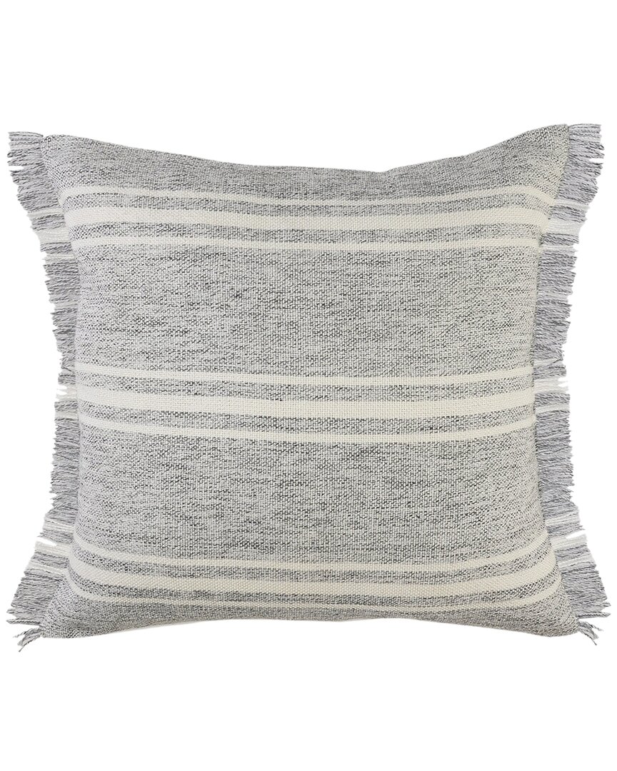 Lr Home Alton Farmhouse Stripe Throw Pillow With Fringe In Gray