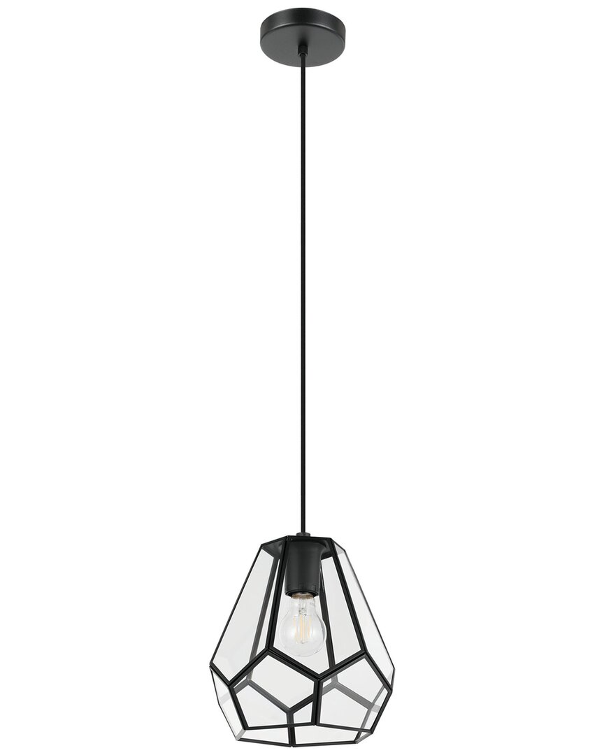 Eglo Mardyke 1 Light Pendant With Black Finish & Clear Geometric Glass Shade With Black Accents