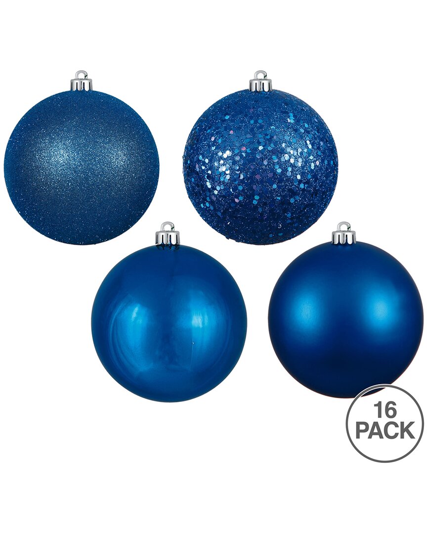 Vickerman 16pc Blue 4-finish Ball Ornament Assortment Set