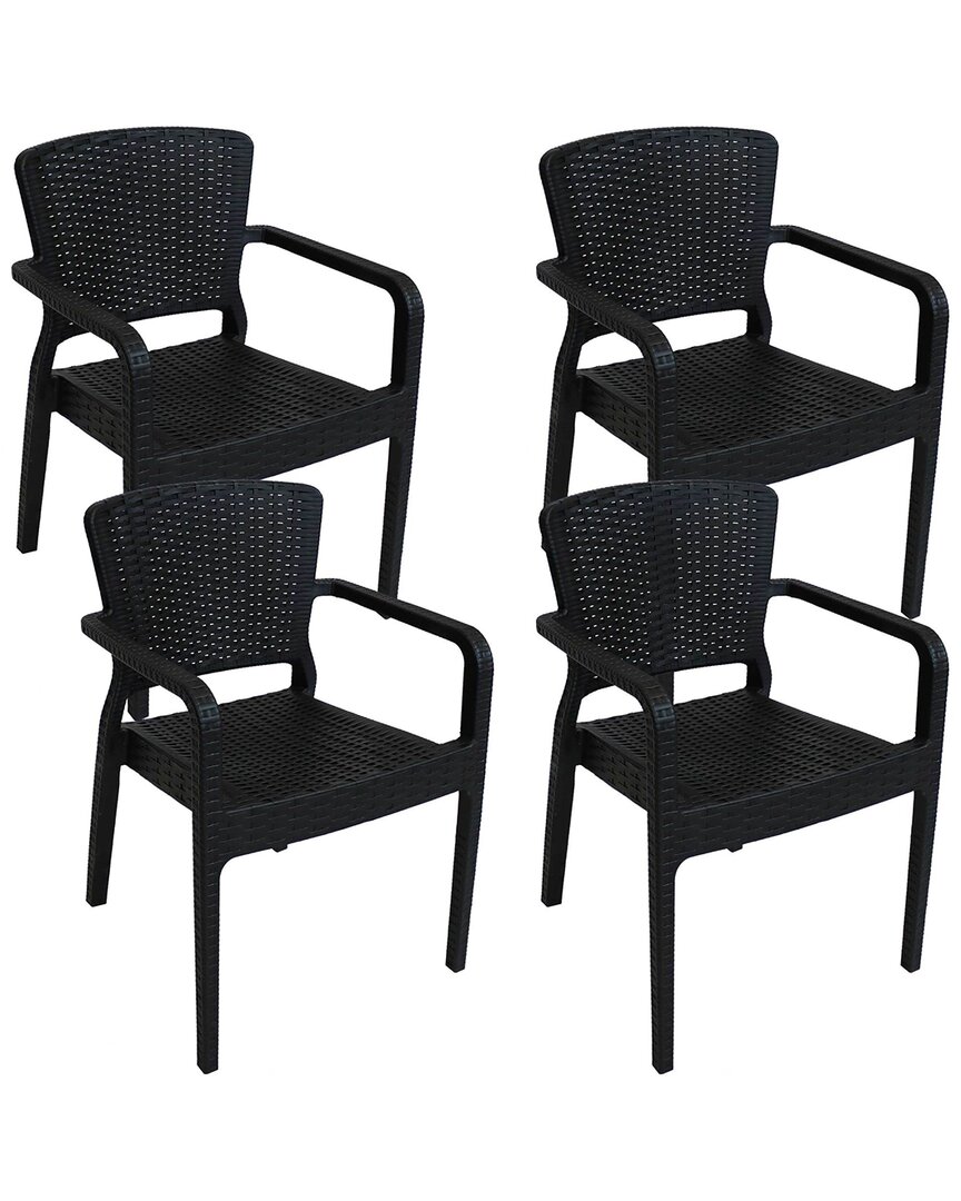 Sunnydaze Segonia Plastic Stac Arm Chair Set In Black