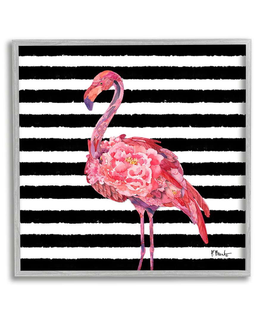 Stupell Blossoming Pink Flamingo Stripes Framed Giclee Wall Art By Paul Brent