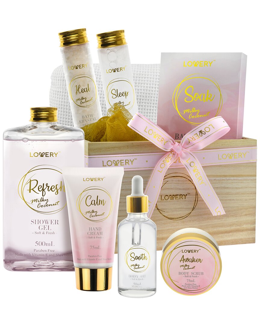 Lovery 10pc Luxury Home Spa Gift Basket - 8pc Bath And Body Care Package In Pink