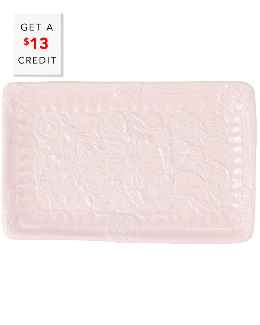 Vietri Pietra Fiori Rectangular Platter With $13 Credit In Pink