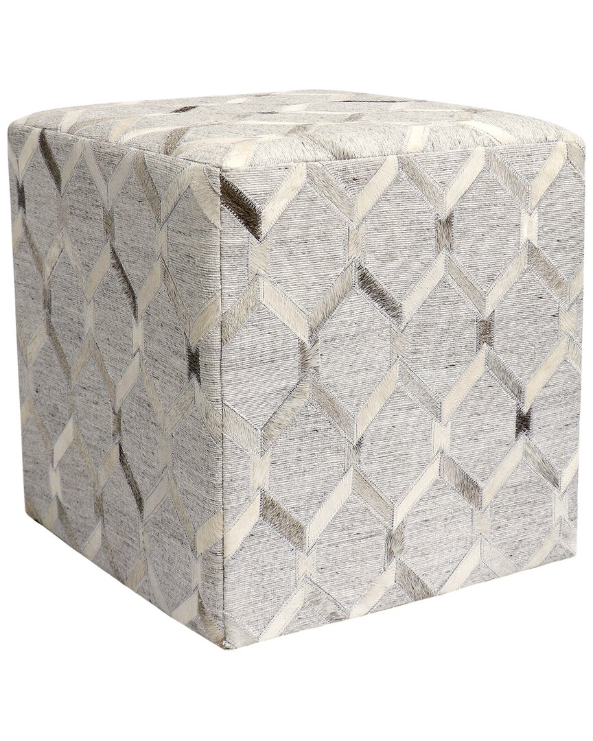 Pasargad Home Galaxy Cowhide Pouf Ottoman In Silver