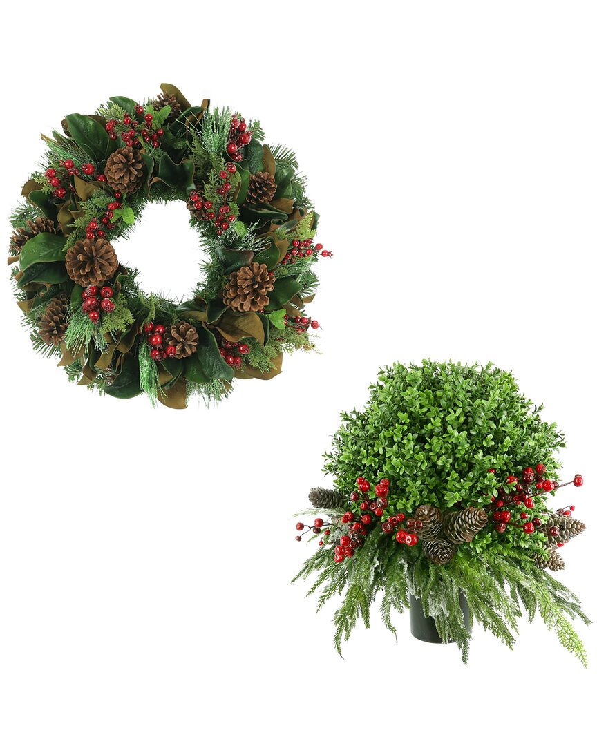 Creative Displays Classic Christmas Holiday Wreath & Uv Boxwood Drop-in In Green