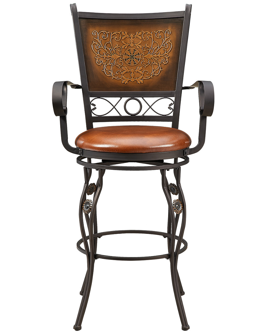 Powell Milo Big & Tall Copper Stamped Back Barstool With Arms