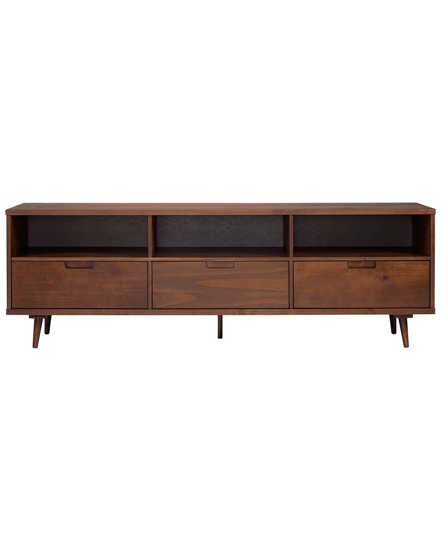 Walker Edison Mid-century Modern Solid Wood 3-drawer Tv Stand With Cubbies For  Tvs Up To 80in
