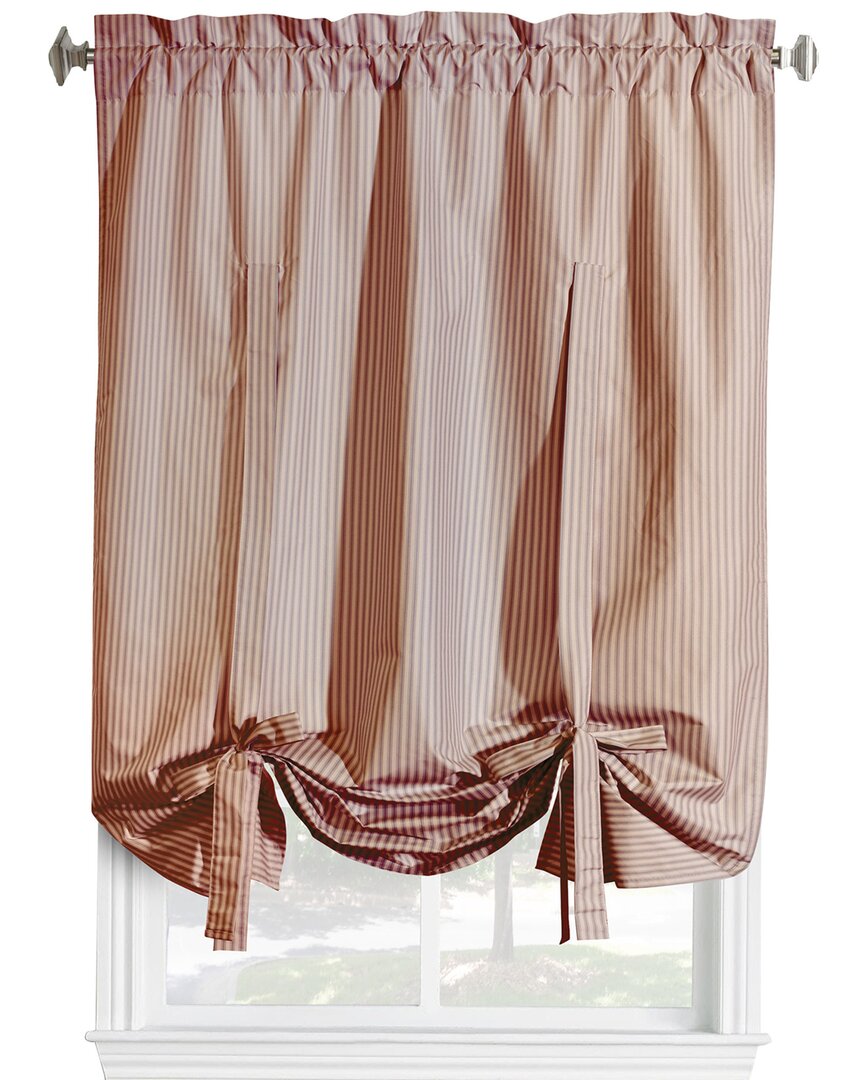 Thermalogic Ticking Stripe Pole Top Curtain Tie-up Window Dressing In Burgundy