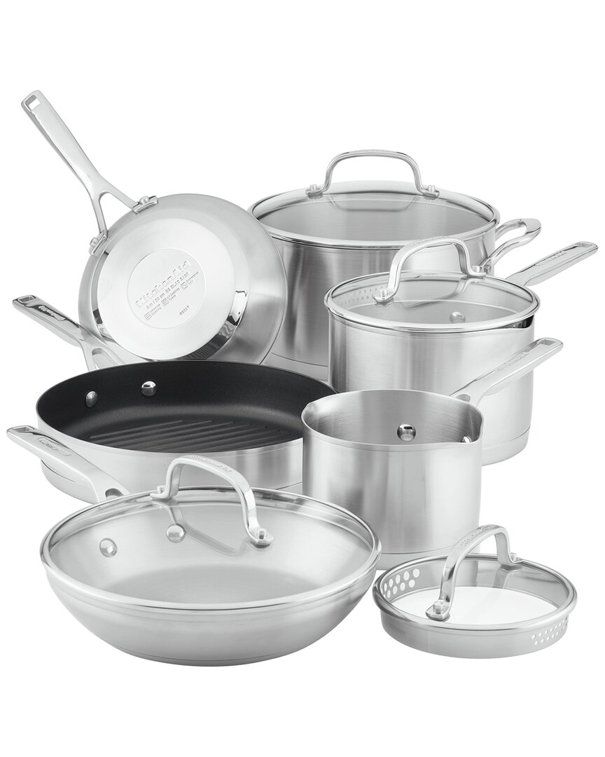 Kitchenaid 3-ply Stainless Steel 10pc Cookware Set In Silver