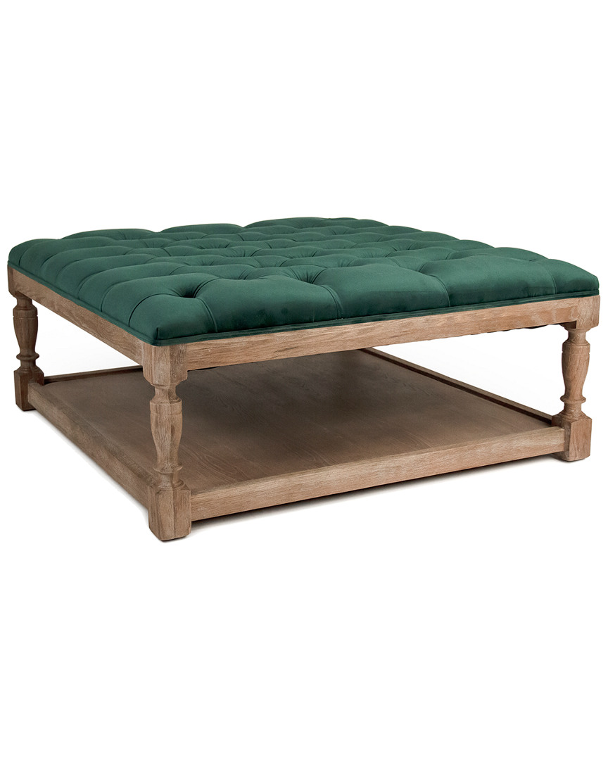 Zentique Green Velvet Square Tufted Ottoman