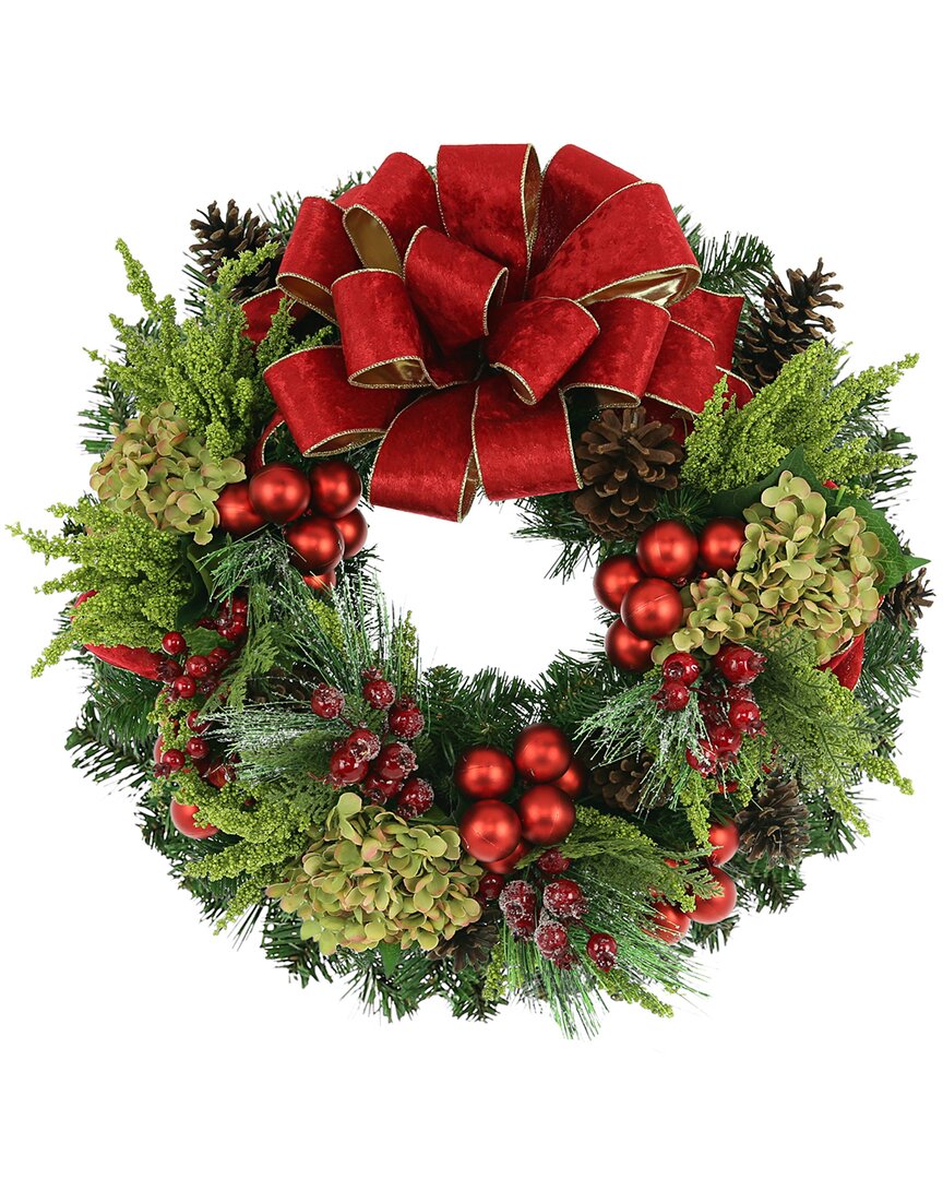 Creative Displays 26in Holiday Wreath With Hydrangea In Green
