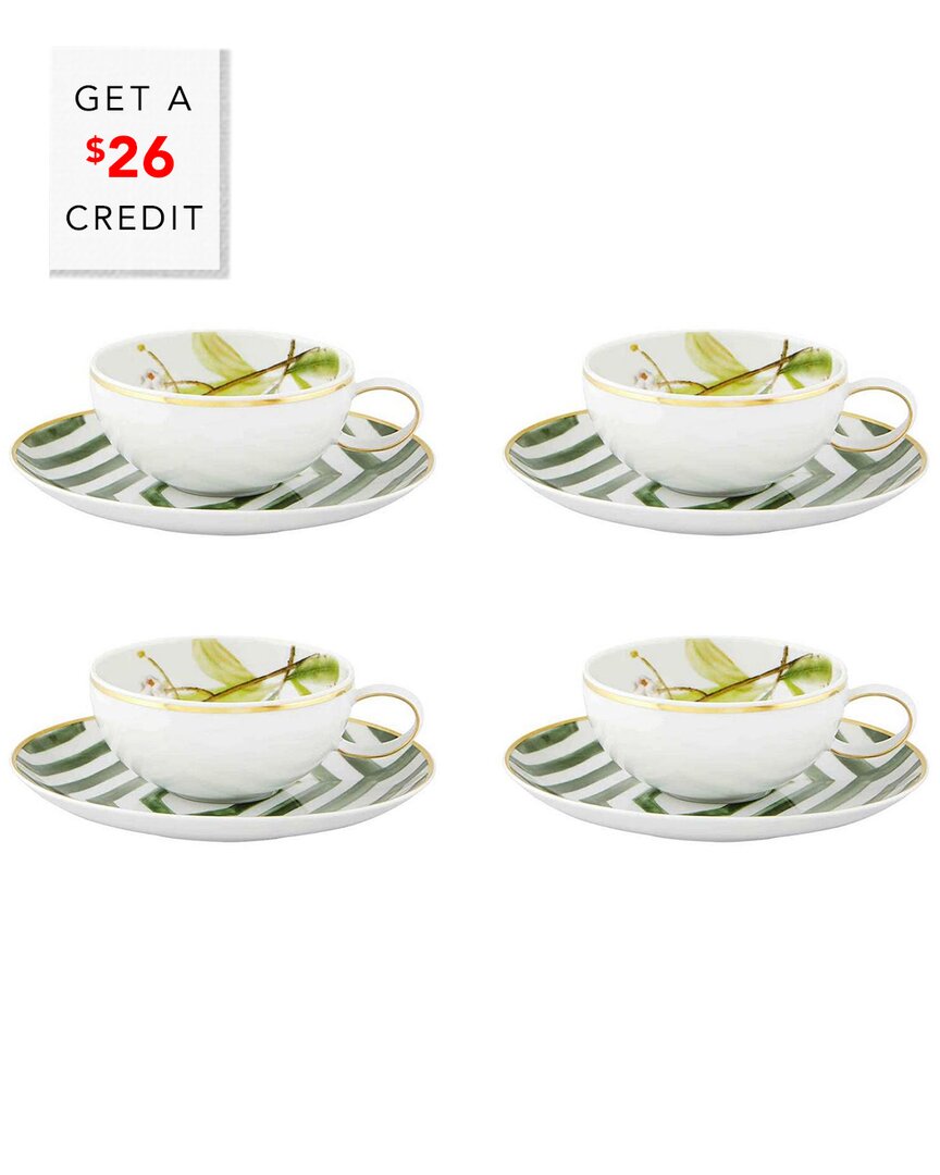 Vista Alegre Amazonia Tea Cup And Saucers (set Of 4) With $26 Credit In Multi