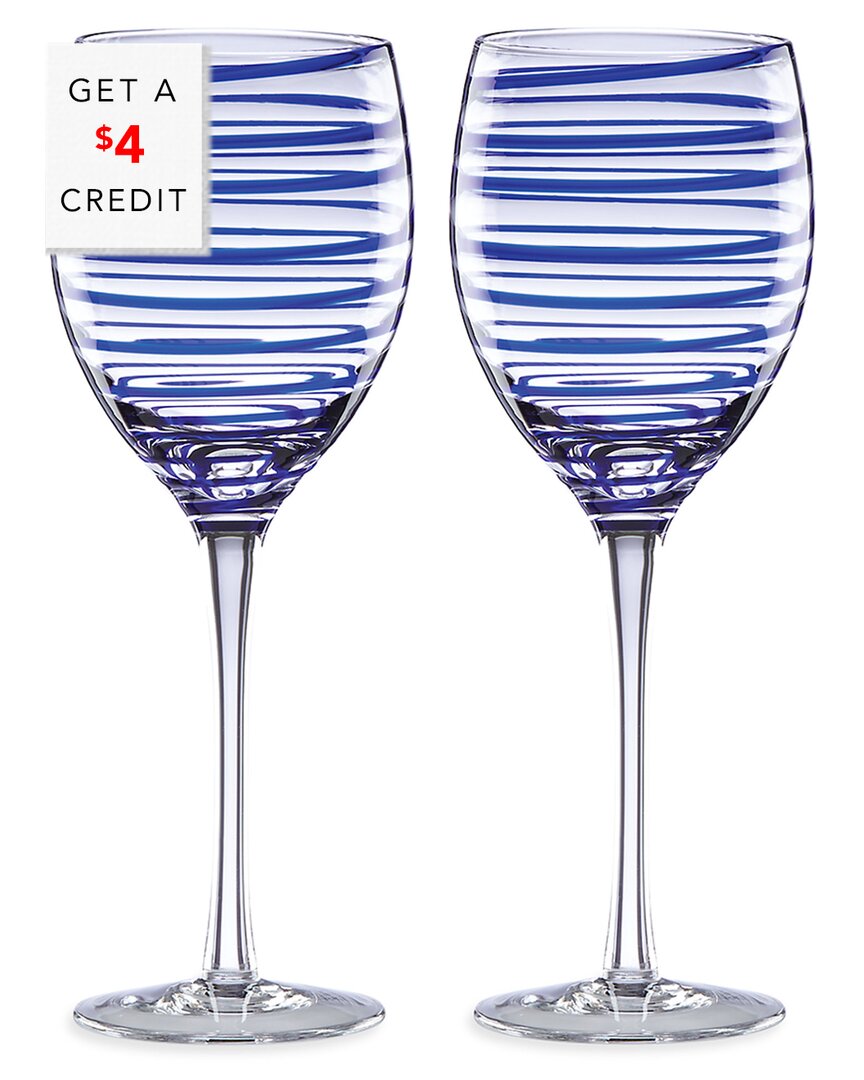 Kate Spade New York Charlotte Street Blue 2pc Wine Glass Set With $4 Credit