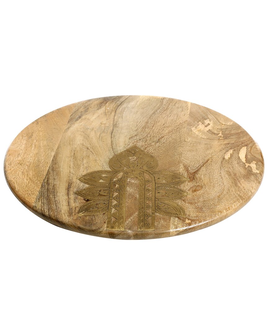 Cravings By Chrissy Teigen 16in Round Mango Wood Lazy Susan With Metal Inlay In Brown