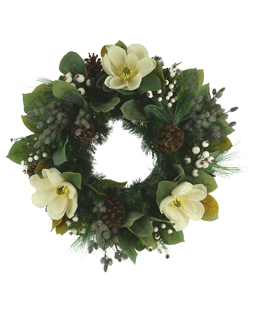 Creative Displays 29in Christmas Evergreen Wreath With Magnolias In White