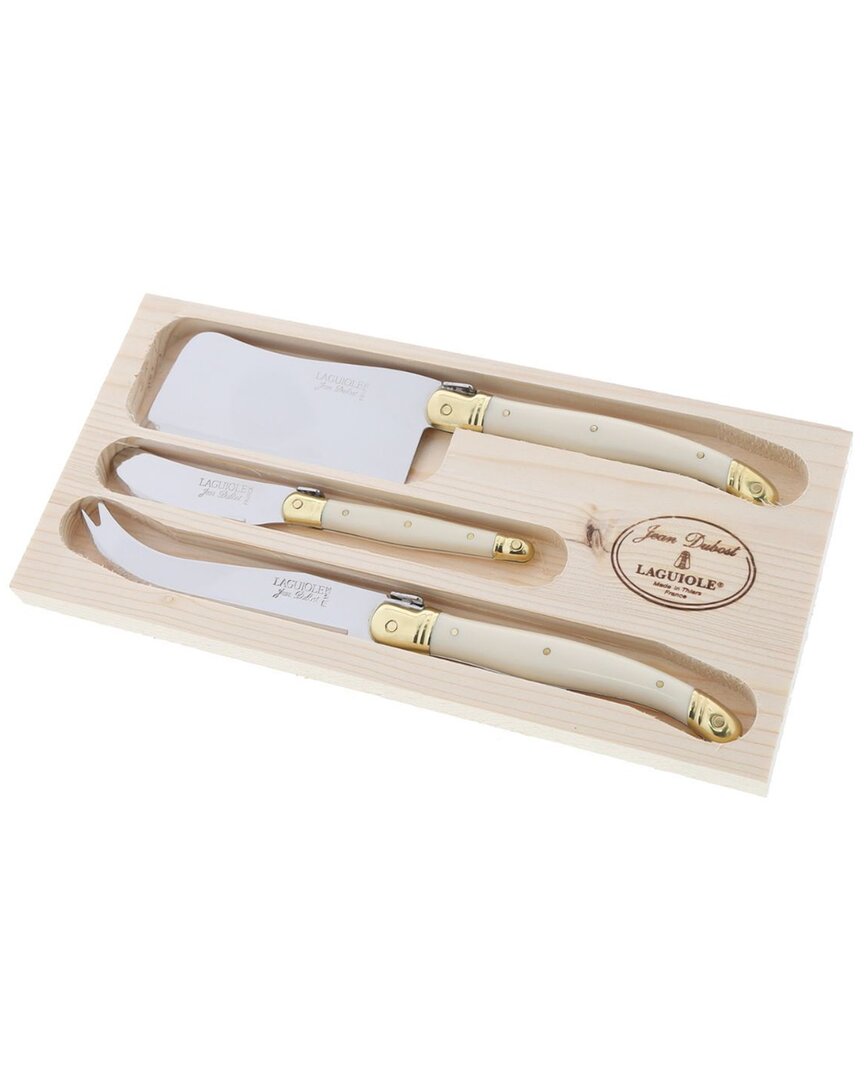 Jean Dubost 3 Piece Cheese Set In Ivory And Brass With Cleaver