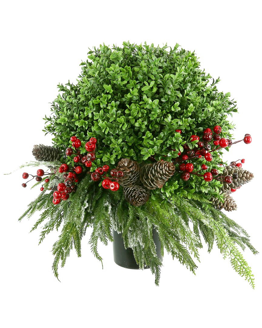 Creative Displays Holiday Boxwood Drop-in With Snowy Pine & Berries In Green