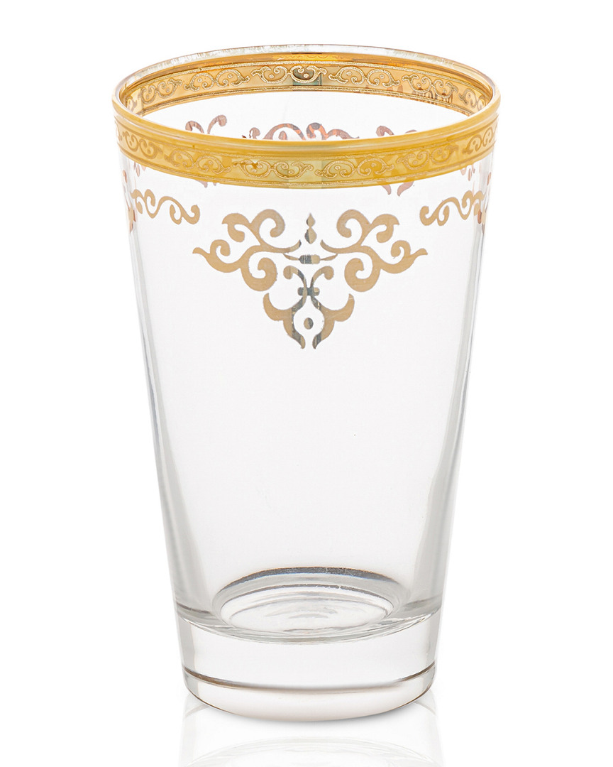 Classic Touch Set Of 6 Glass Tumblers With Gold Border And Design