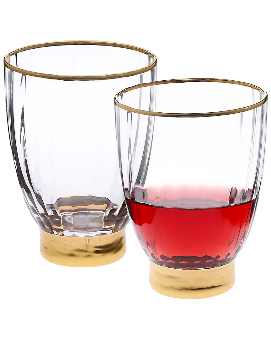 Classic Touch Set Of 6 Line Textured Stemless Wine Glasses