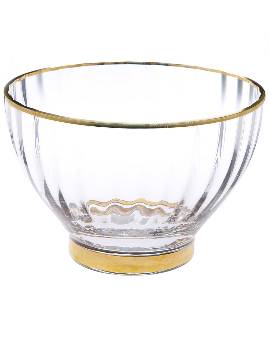 Shop Classic Touch Glass Line Textured Salad Bowl With Gold Rim And Base