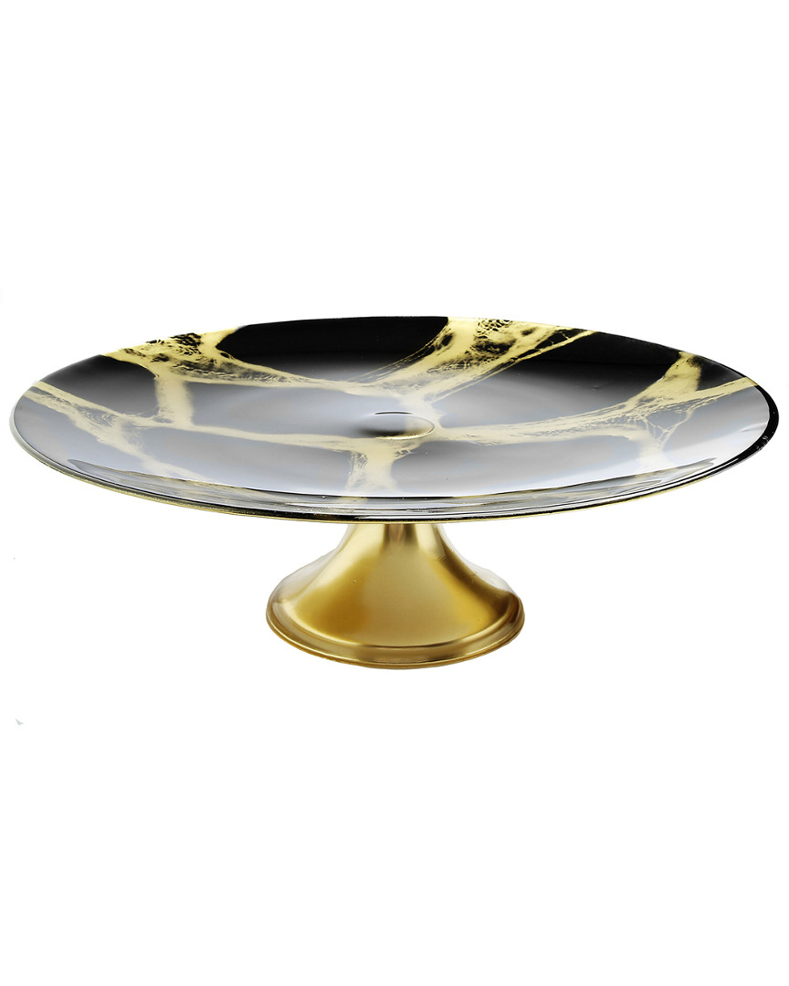 Classic Touch Black And Gold Marbleized Cake Stand With Stem