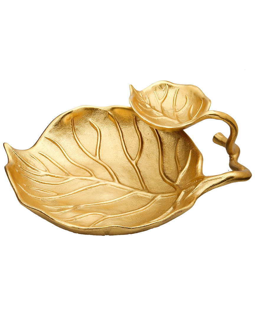 Classic Touch Gold 2-tier Relish Dish With Engraved Leaf Design